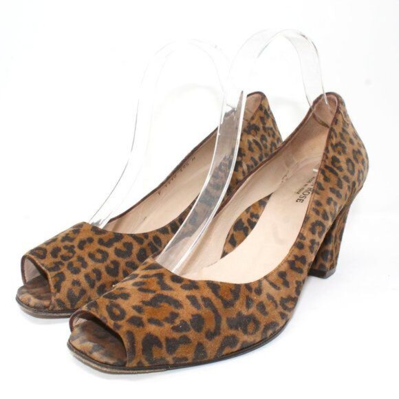 Taryn Rose Women's Sz 10 Suede Leopard Print Open Toe Block Heel Slip On Pumps - Picture 5 of 12